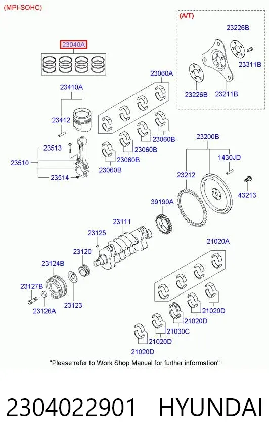 Juego de aros de pistón para motor, sobremedida (+0,25 mm) 2304022901 Hyundai/Kia