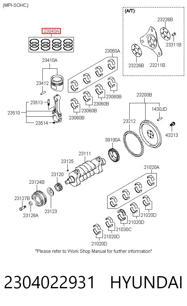 Juego de aros de pistón para motor, sobremedida (+0,25 mm) 2304022931 Hyundai/Kia