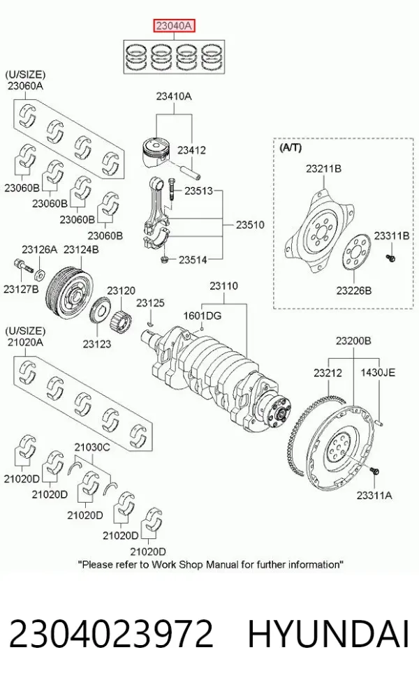 Juego de aros de pistón para motor, sobremedida (+0,50 mm) 2304023972 Hyundai/Kia