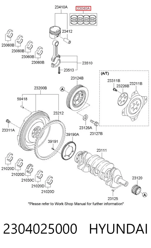 Juego de anillos de pistón, motor, STD 2304025000 Hyundai/Kia
