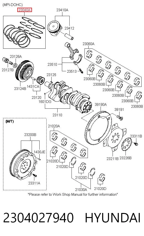 Juego de anillos de pistón, motor, STD 2304027940 Hyundai/Kia