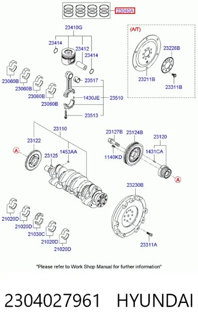 Juego de aros de pistón para motor, sobremedida (+0,25 mm) HYUNDAI 2304027961