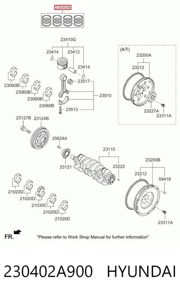 Juego de anillos de pistón, motor, STD 230402A900 Hyundai/Kia