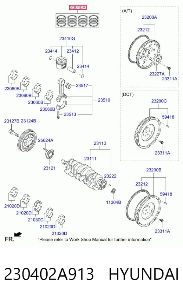 Juego de aros de pistón para motor, sobremedida (+0,25 mm) 230402A913 Hyundai/Kia