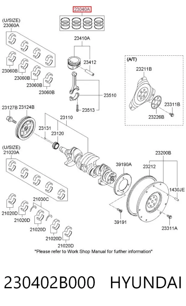 Juego de anillos de pistón, motor, STD 230402B000 Hyundai/Kia