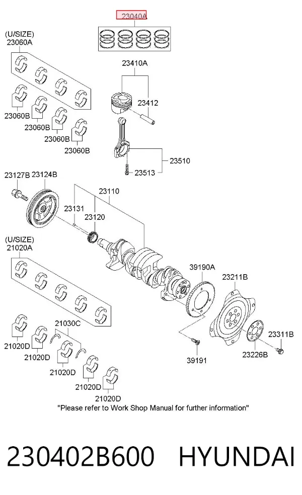 Juego de anillos de pistón, motor, STD 230402B600 Hyundai/Kia