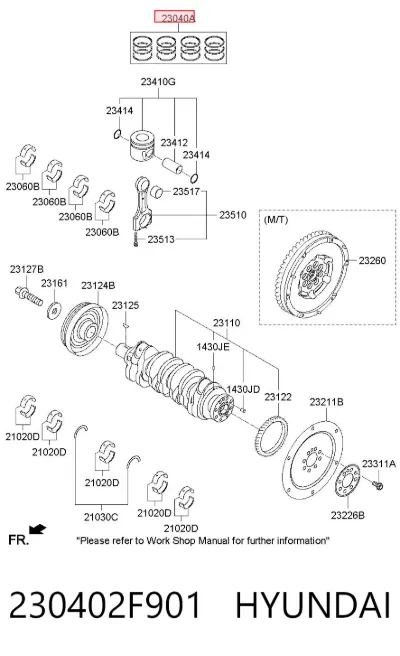Juego de aros de pistón para motor, sobremedida (+0,25 mm) HYUNDAI 230402F901