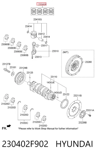 Juego de aros de pistón para motor, sobremedida (+0,50 mm) HYUNDAI 230402F902