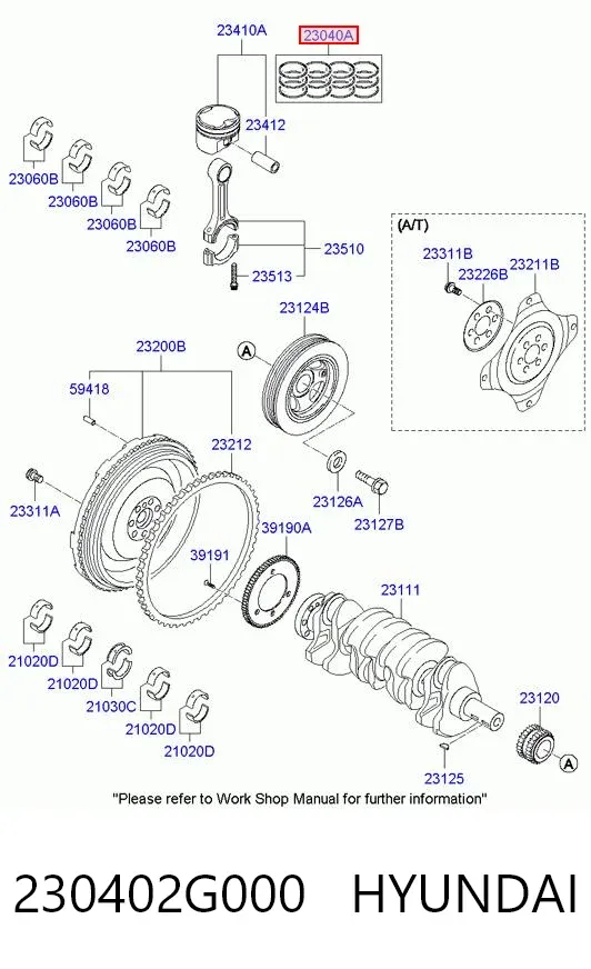 Juego de anillos de pistón, motor, STD 230402G000 Hyundai/Kia