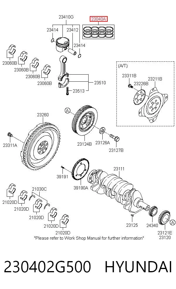 Juego de anillos de pistón, motor, STD 230402G500 Hyundai/Kia