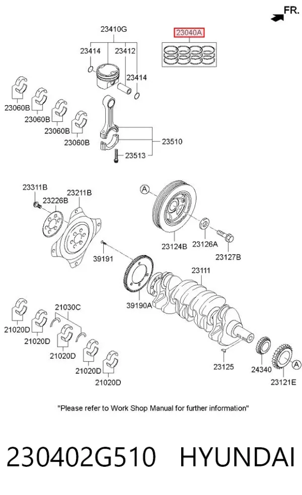Juego de anillos de pistón, motor, STD 230402G510 Hyundai/Kia