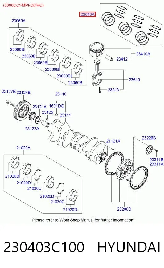 Juego de anillos de pistón, motor, STD 230403C100 Hyundai/Kia