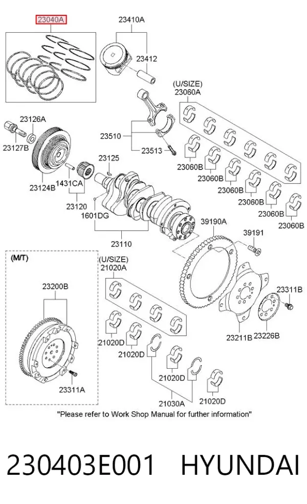 Juego de anillos de pistón, motor, STD 230403E001 Hyundai/Kia