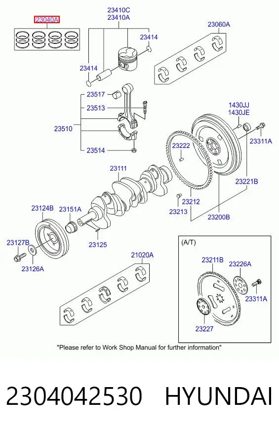 Juego de aros de pistón para motor, sobremedida (+0,50 mm) 2304042530 Hyundai/Kia