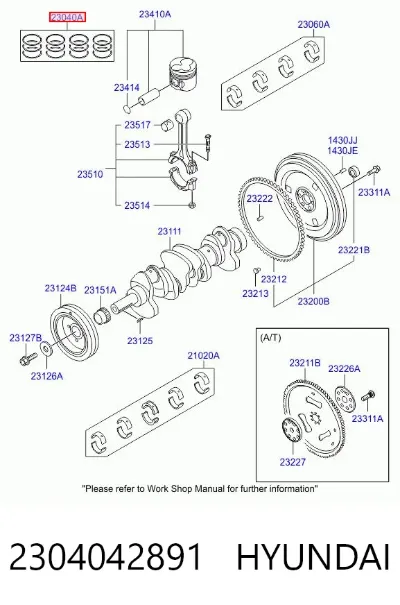 Juego de aros de pistón para motor, sobremedida (+0,25 mm) HYUNDAI 2304042891