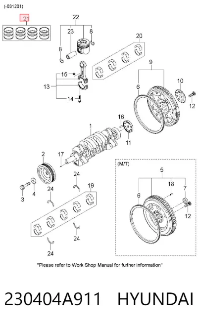Juego de aros de pistón para motor, sobremedida (+0,25 mm) HYUNDAI 230404A911
