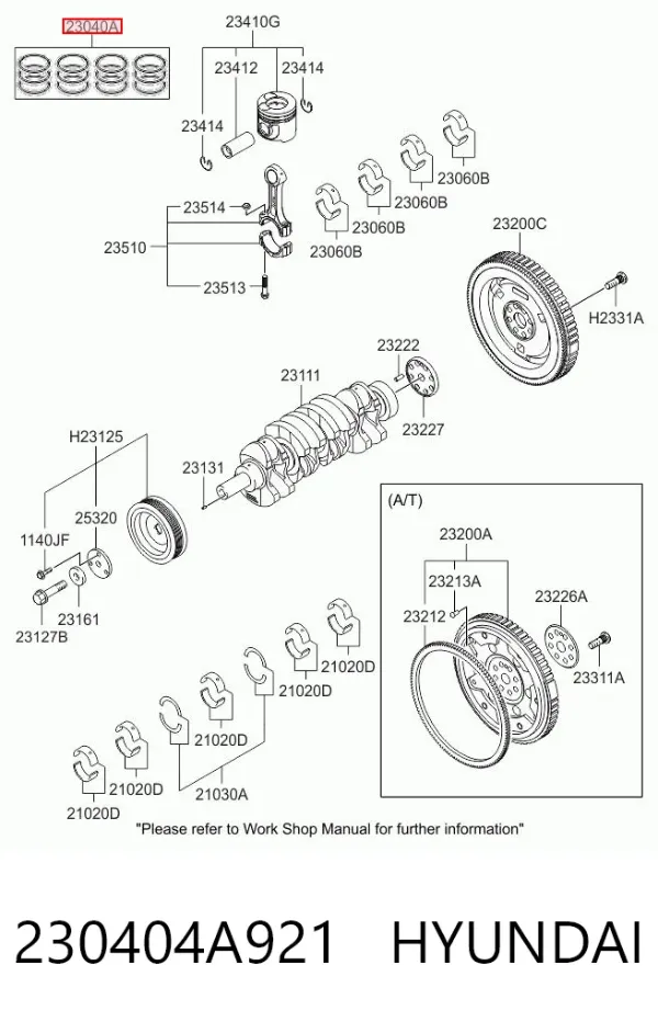 Juego de aros de pistón para motor, sobremedida (+0,25 mm) 230404A921 Hyundai/Kia