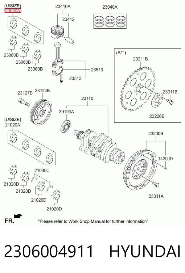Juego de cojinetes de biela, cota de reparación (+0,25 mm) 2306004911 Hyundai/Kia