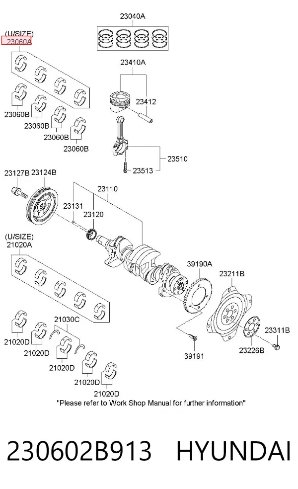 Juego de cojinetes de biela, cota de reparación (+0,25 mm) 230602B913 Hyundai/Kia