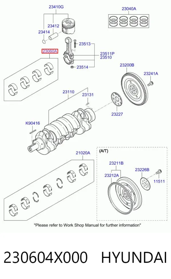 Juego de cojinetes de biela, cota de reparación (+0,25 mm) 230604X000 Hyundai/Kia