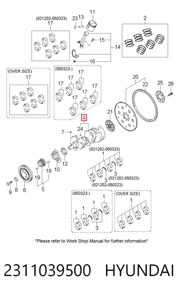 Cigüeñal 2311039500 Hyundai/Kia