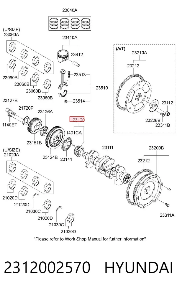 Piñón del cigüeñal 2312002570 Hyundai/Kia