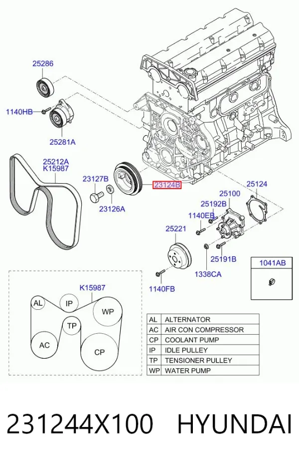 Polea de cigüeñal 231244X100 Hyundai/Kia