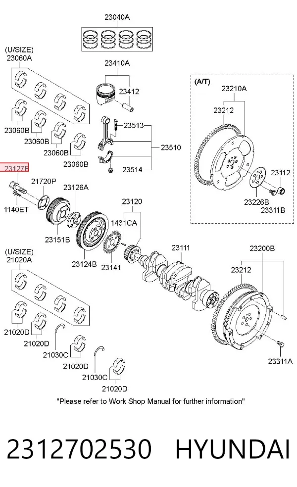 Perno de la polea del cigüeñal 2312702530 Hyundai/Kia