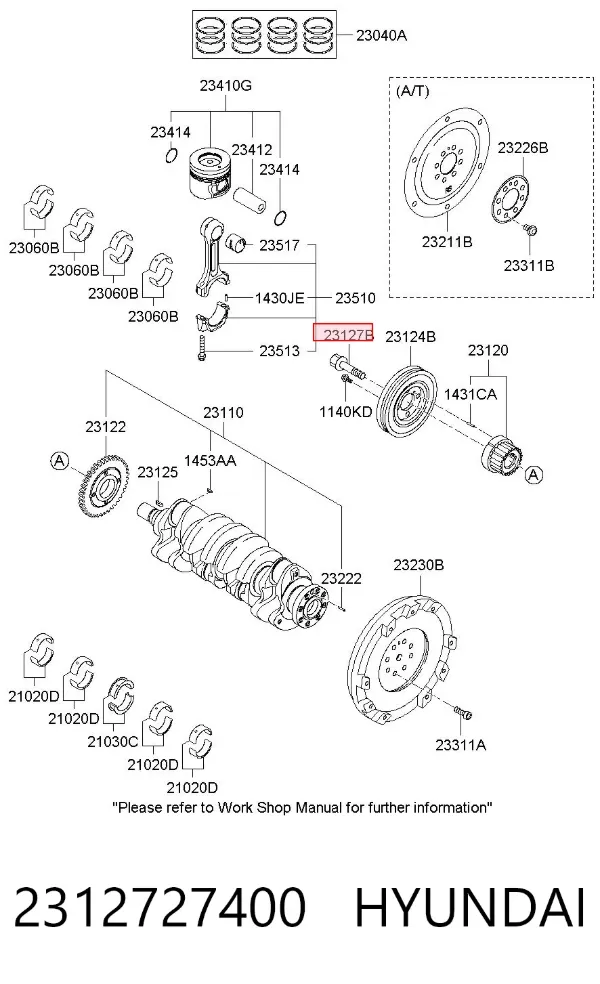Perno de la polea del cigüeñal 2312727400 Hyundai/Kia
