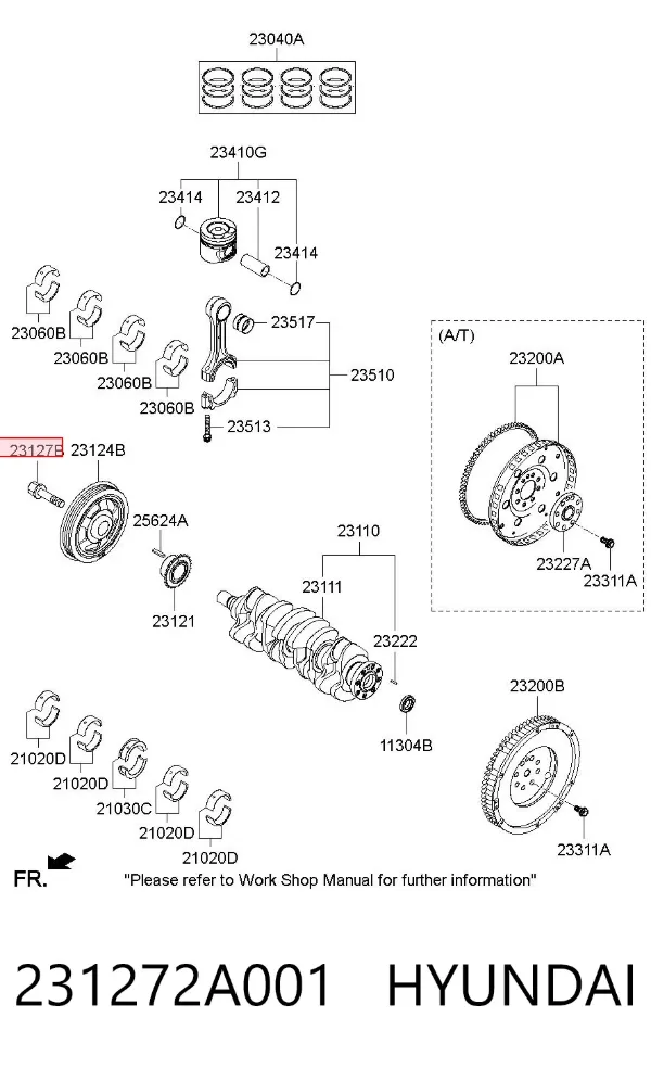 Perno de la polea del cigüeñal 231272A001 Hyundai/Kia