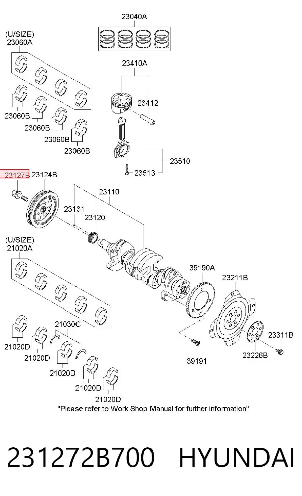 Perno de la polea del cigüeñal 231272B700 Hyundai/Kia