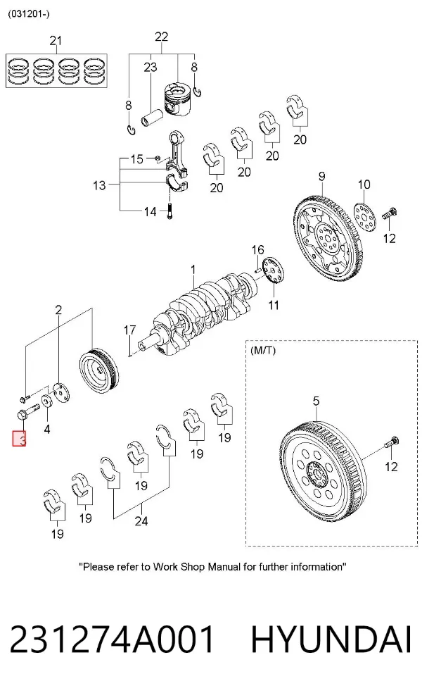 Perno de la polea del cigüeñal 231274A001 Hyundai/Kia