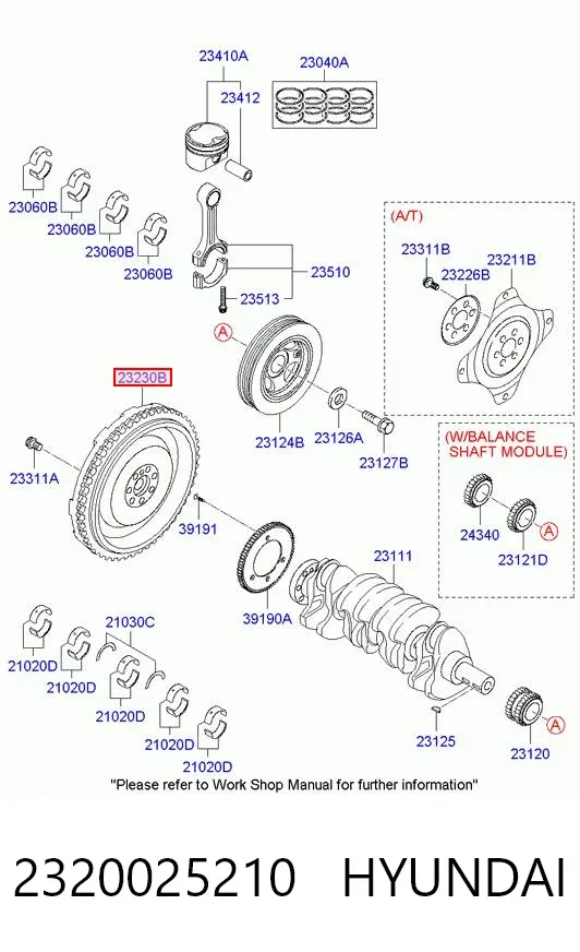 Volante motor 2320025210 Hyundai/Kia
