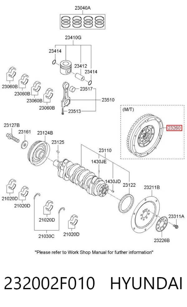 Volante motor 232002F010 Hyundai/Kia