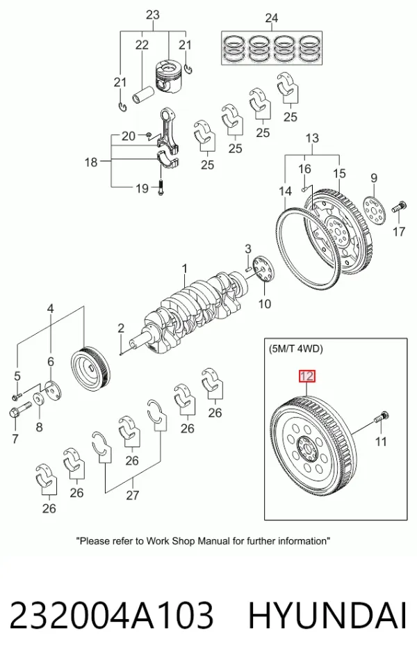 Volante motor 232004A103 Hyundai/Kia