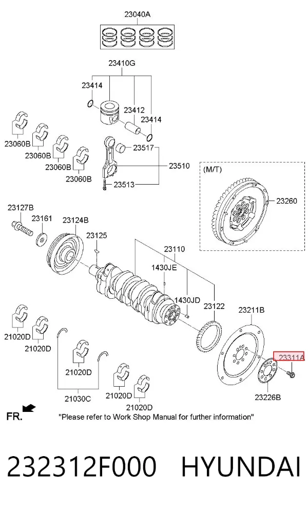 Perno de volante de inercia 232312F000 Hyundai/Kia