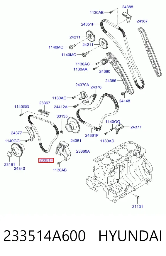 Cadena inferior de distribución 233514A600 Hyundai/Kia