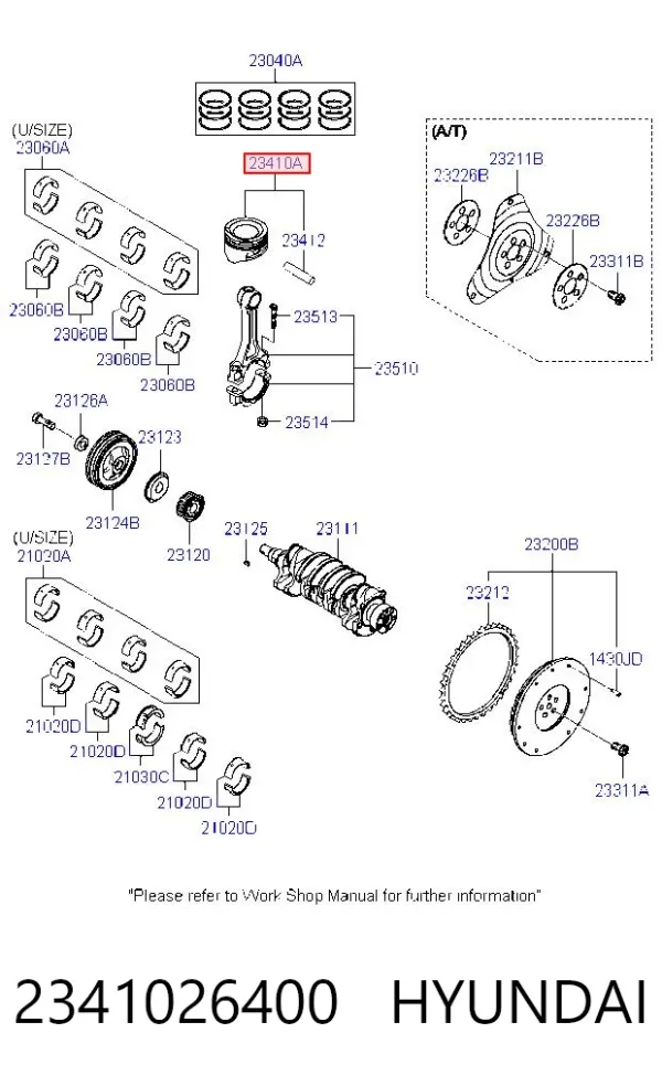 Pistón con bulón sin anillos, STD 2341026400 Hyundai/Kia