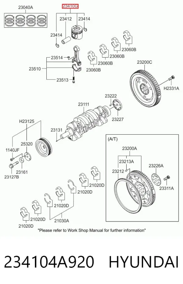 Pistón con bulón sin anillos, STD 234104A920 Hyundai/Kia