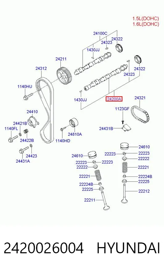 Árbol de levas de escape 2420026004 Hyundai/Kia