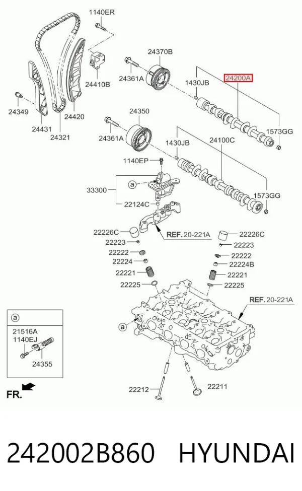 Árbol de levas de escape 242002B860 Hyundai/Kia