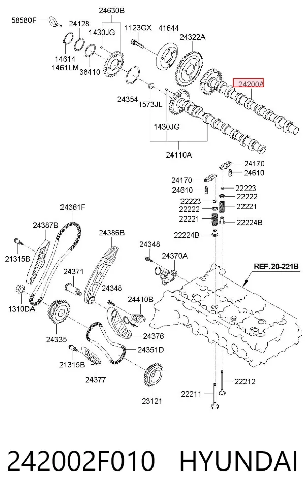 Árbol de levas de escape 242002F010 Hyundai/Kia