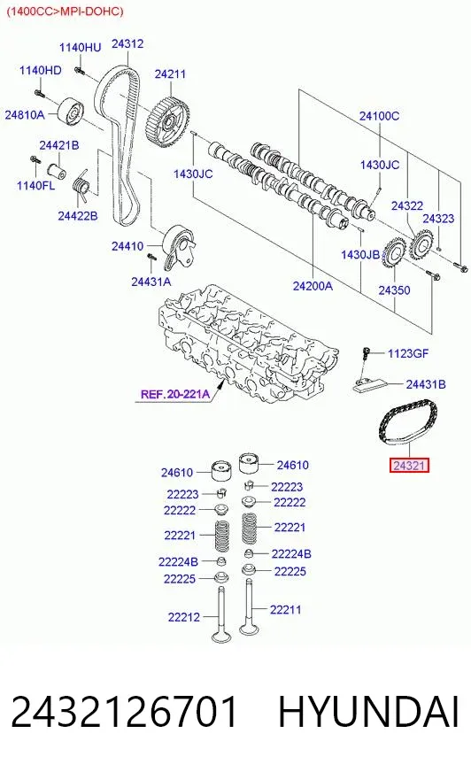 Cadena de distribución 2432126701 Hyundai/Kia