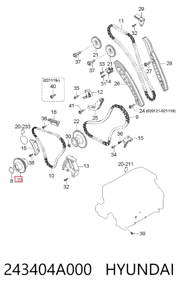 Piñón del cigüeñal 243404A000 Hyundai/Kia
