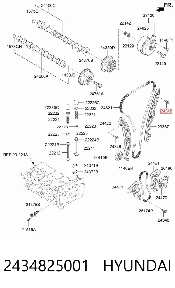 Tensor de cadena de distribución 2434825001 Hyundai/Kia