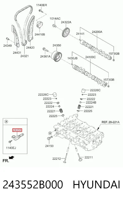 Válvula solenoide de control de posición del árbol de levas HYUNDAI 243552B000