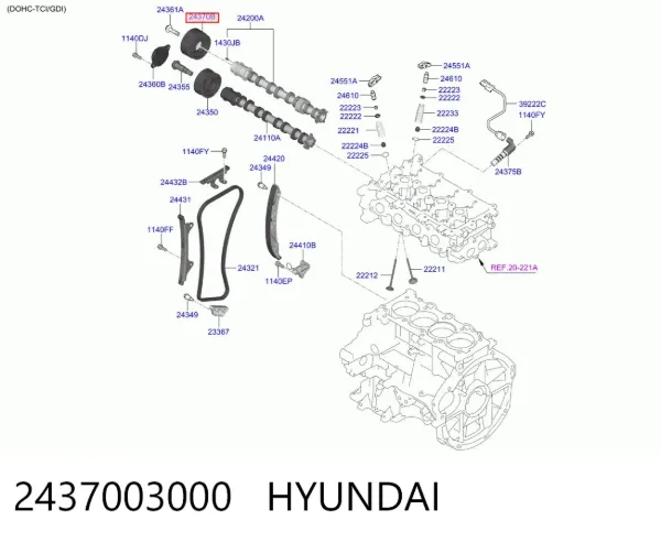 Engranaje del árbol de levas de escape 2437003000 Hyundai/Kia