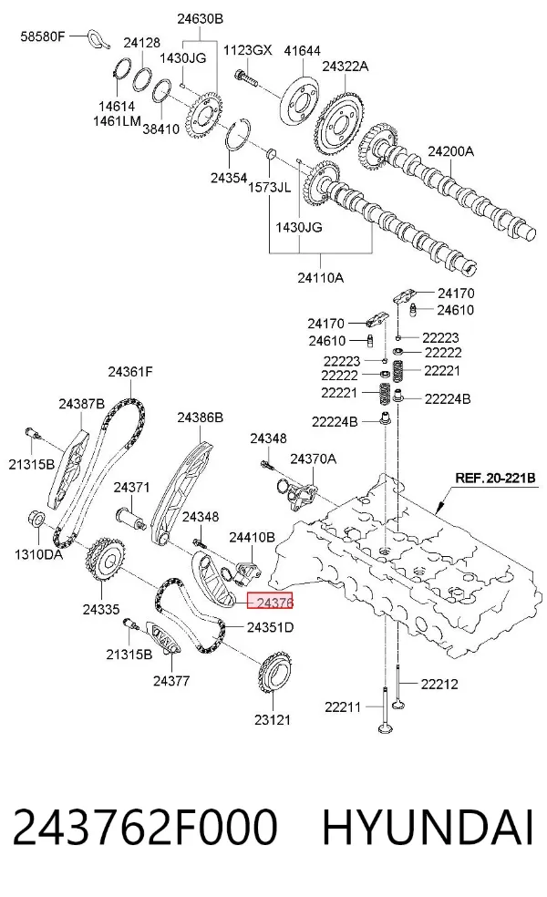 Guía del tensor de la cadena de distribución 243762F000 Hyundai/Kia