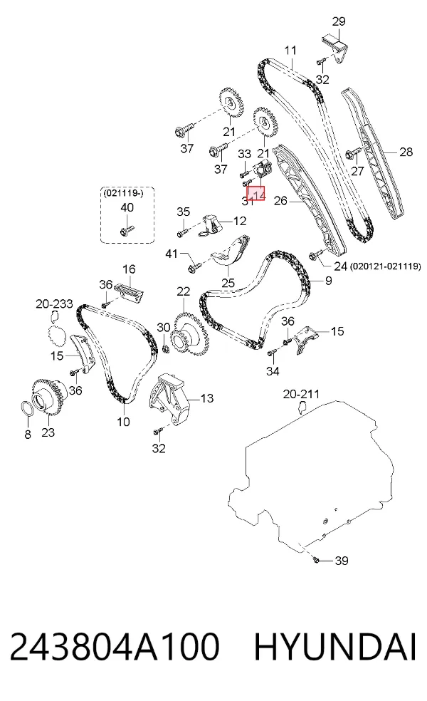 Tensor de cadena de distribución 243804A100 Hyundai/Kia