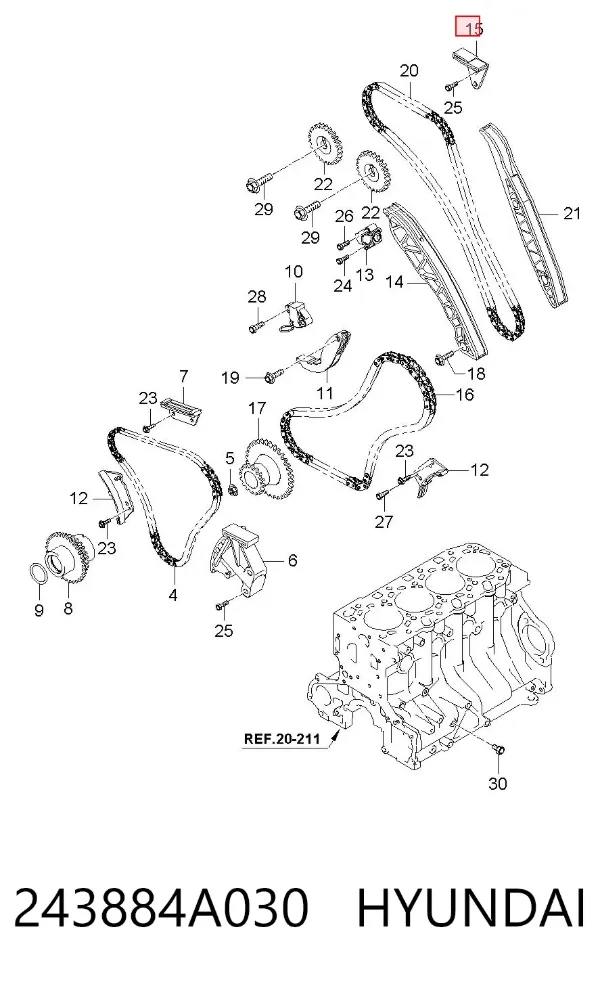 Tensor superior de cadena de distribución 243884A030 Hyundai/Kia